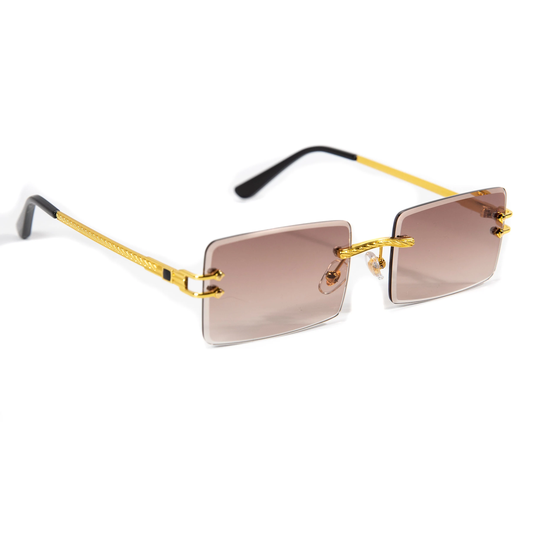 Men's Vintage Old School Hip Hop Rimless Gold Frame Retro Brown Tint Sunglasses