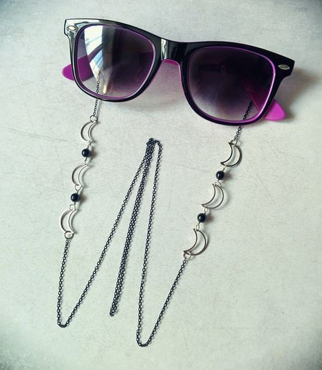 1 Witchy Goth Eyeglass Holder, Glasses Chain. Silver Crescent Moons. | Glasses Not Included. Made To Order