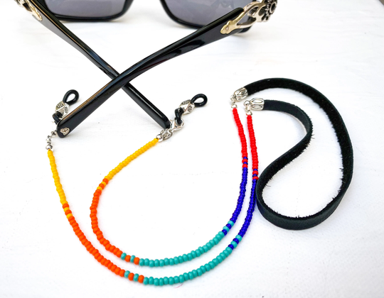 Colorful Minimal Beaded Leather Eyeglass Chain. Glasses Cord For Readers. Sunglasses Holder. Shades Leash. Eyewear Neck Strap Lanyard
