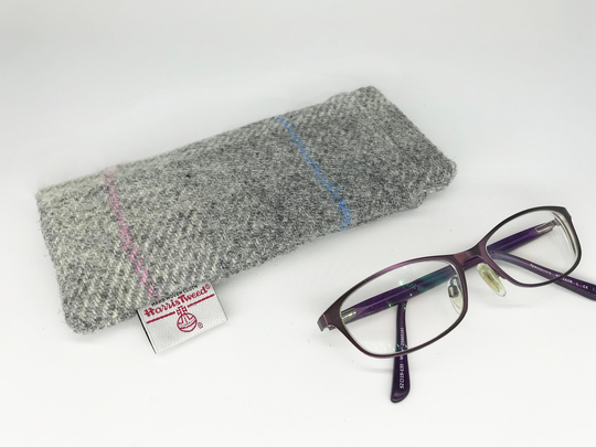 Scottish Harris Tweed® Glasses Case Flexi Top in Grey Check | Tweed Spectacle Sleeve Sunglasses Safe Secure Protected