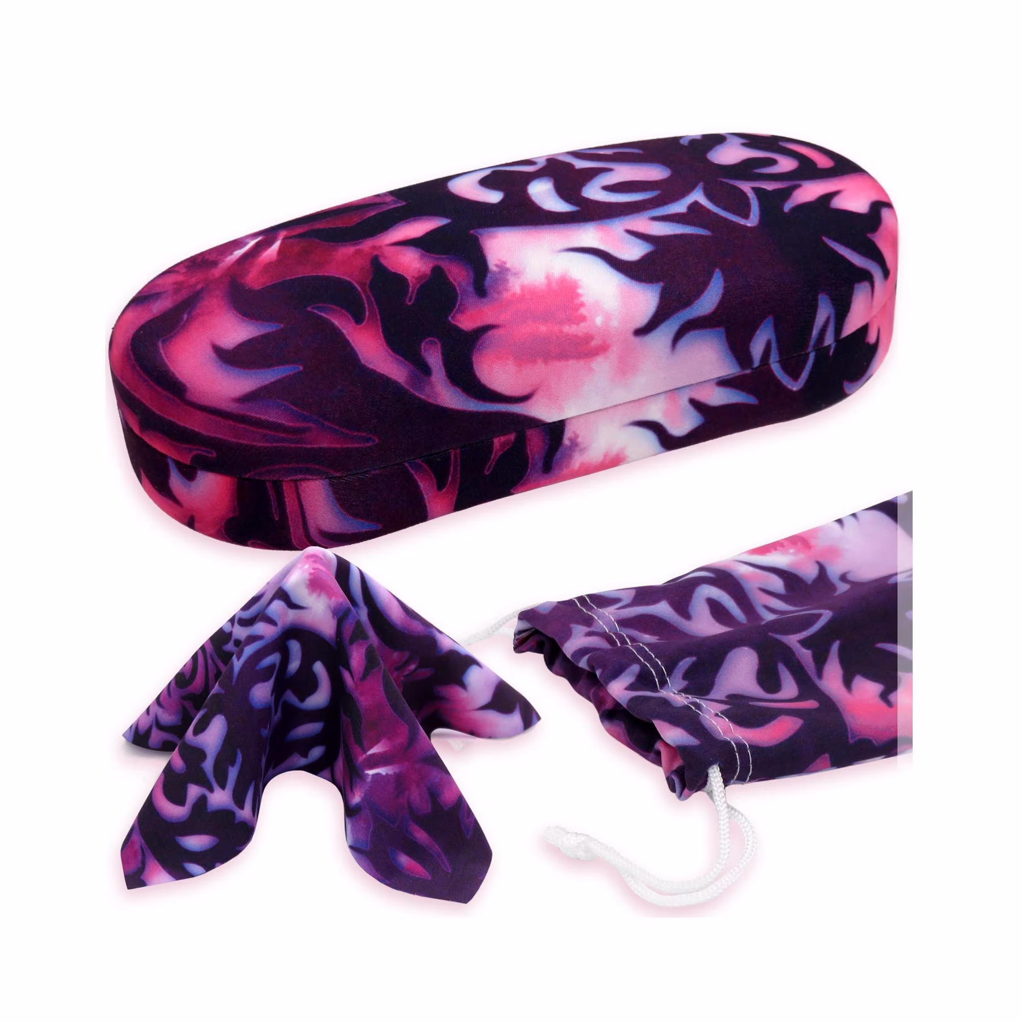 Hard Sunglasses Case in Damask Print | Glasses For Medium To Large Frames, Eyeglass Case Shell with Pouch & Cloth | As87 Damask