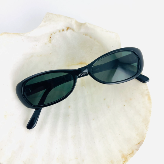 Authentic Vintage 90S Slim Black Oval Sunglasses I Deadstock