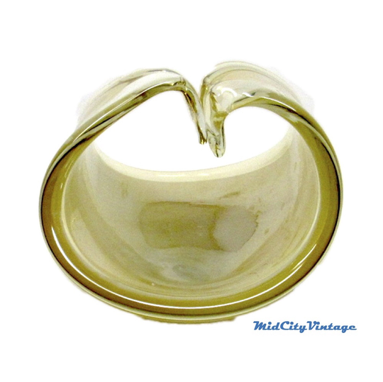 Venetian Glass Basket Bowl in Cream & Gold - 1960S | Vintage Italian Decor Mid Century Modern