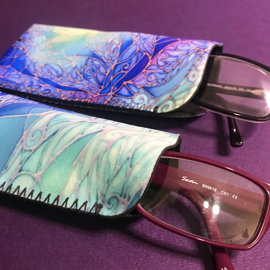 Handbag Size Glasses Case - Gift For Her Delicate Dragonfly Silk Painting Print Slip On Sunglasses Soft Blue Fabric Pouch