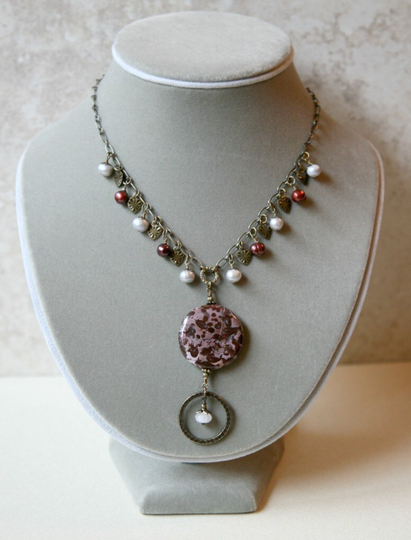 Tiger Jasper & Pearl Eyeglass Holder Necklace, Gemstone Lanyard, ID Holder, Badge Fancy Brown Lanyard