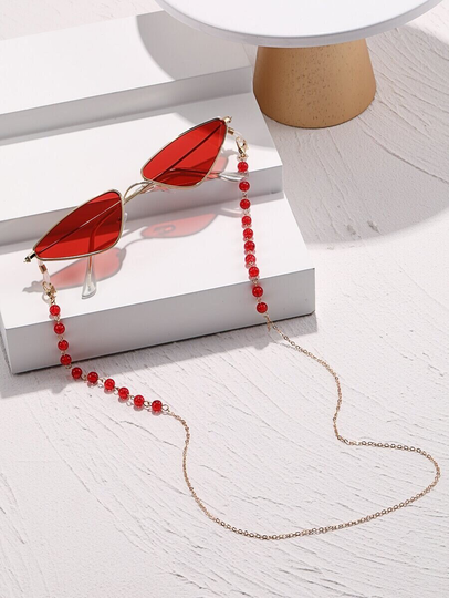 Cat Eye Shape Red Retro Sunglasses With Beaded Chain Party Summer Holiday Sunglasses - Mod Style 1950S