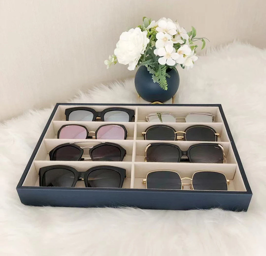 Beautiful Premium Quality Glasses Eyewear Sunglasses Jewelry Tray Storage Drawer Inserts Dark Blue Pu Leather Exterior & Velvet Lining