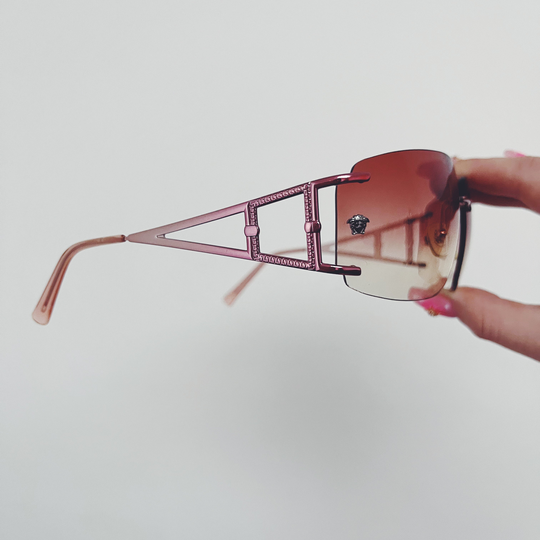 Vintage Versace Pink Metallic Rimless Wrap Around Sunglasses Ombré Tinted Lenses Y2K 00S 90S