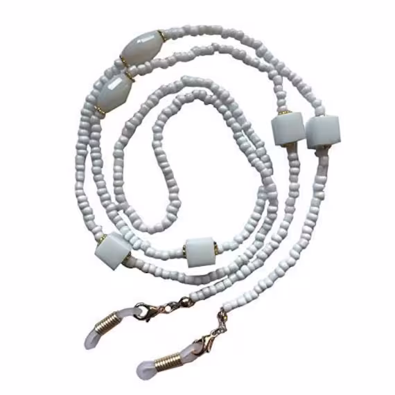 White Real Shell Beaded Glasses Sunglasses Chain Strap Cord Holder Long Length