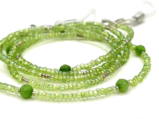Green Jade Necklace - Glasses Beaded Eyeglasses Gemstone Grandma Mask
