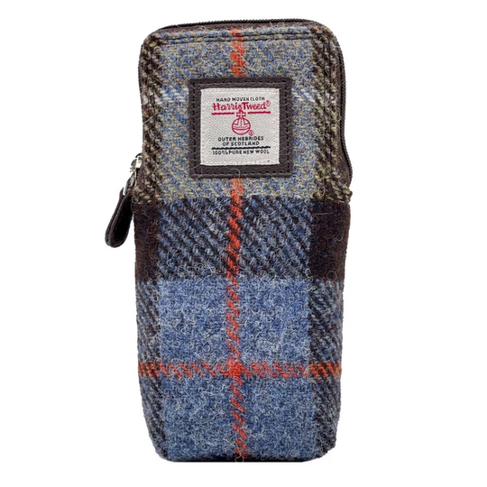 Harris Tweed Double Glasses Sleeve in Blue/Brown Check Colour , Unusual Glasses Case For Loved One