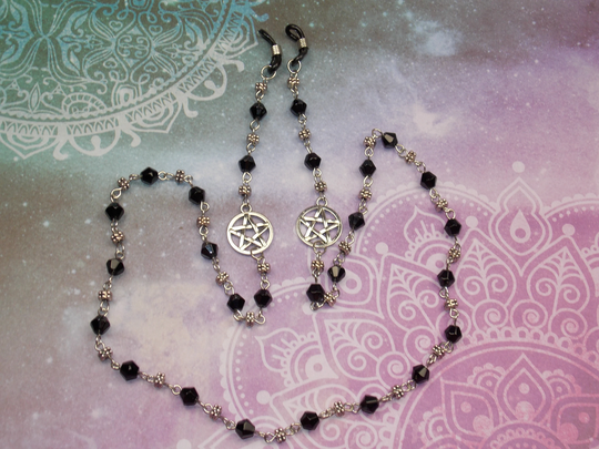 Gothic Pentagram Retro Vintage Style Eyeglass Chain Sunglasses Glasses Holder Clips Clip On Chains Beaded Pinup Goth Rockabilly