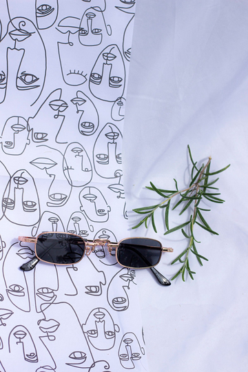 Black & Gold Mini Rectangle Retro Sunglasses