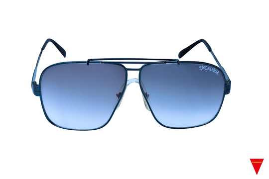 70's Square Blue Metal Aviator Sunglasses Excalibur Oversize Frame Real Deal Vintage Glasses