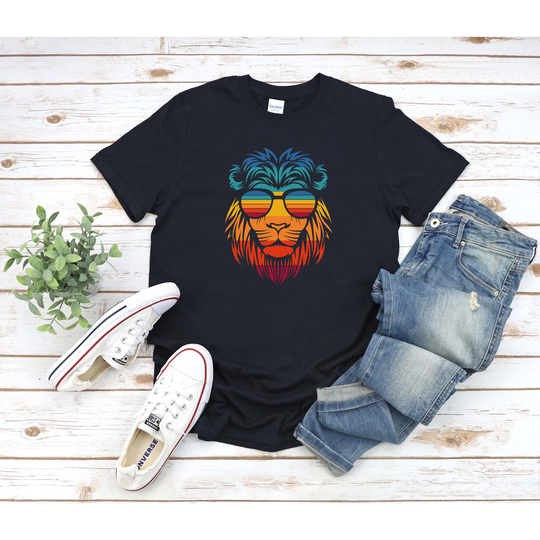 Lion in Sunglasses Shirt, T-Shirt, Funny Beach Summer Shirt, Colorful Cool Shirt