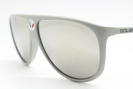 Solar 80S Vintage Square Sports Ski Aviator Sunglasses Made in France. Grey Frame With Glacier Silver Mirror Real Glass Lenses. Aviators