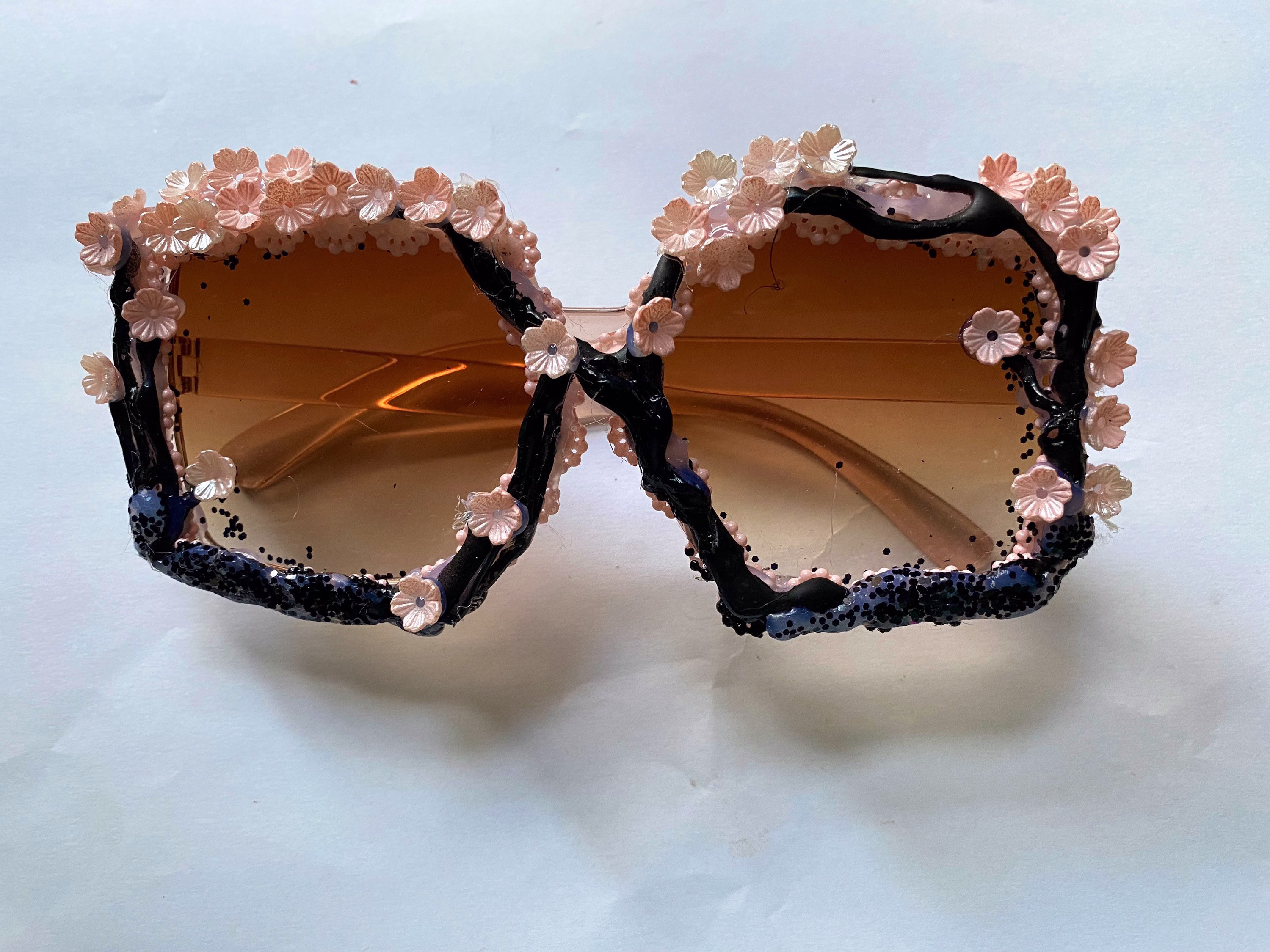 Japanese Cherry Blossom Inspired Sunglasses in Heart Or Oversize, With Hand Painted Buttons & Handmade Black Branches
