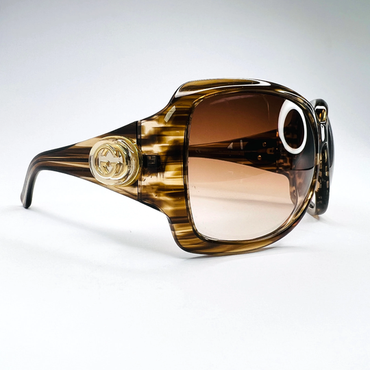 Gucci Sunglasses Gold Gg Brown Oversized Bamboo Glitter Chunky 2938/S Logo Monogram Authentic Vintage Designer Genuine Y2K 90S