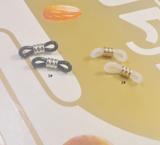 Rubber Parts With Adjustable Gold/Silver Beads, Black/White Ends, Rubber Ends For Eyeglass Holder, 5 Pairs Of Grips 21x4mm
