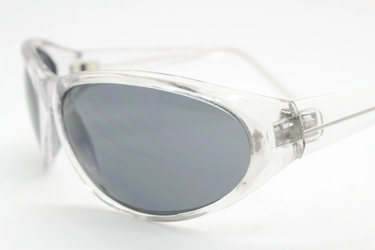 90S Vintage Futuristic Bug Eye Sunglasses. Transparent Crystal Wrap Around Shield Frame With Black Lenses. 2000S. Y2K Visor. Unused Nos