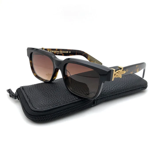 Custom Chrome Sunglasses - Tortoise Shell Frame With Gold Cross Motif