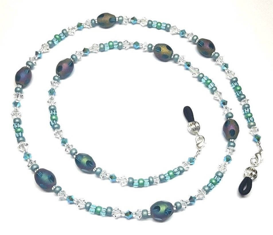 Swarovski Turquoise Crystal/Aqua Blue Pastel Stardust Bead Mix Eyeglass Chain