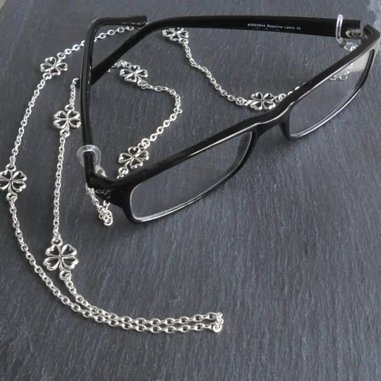 Shamrock Eyeglass Chain ~ All The Luck Reading Glasses Lanyard Silver Alloy Charm Reading Necklace Eyewear Accessory ~Cwtchus