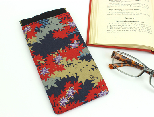 Ooak Glasses Case, Kimono Holder, Spectacles Case, Gift For Mom, Maple Leaves Navy