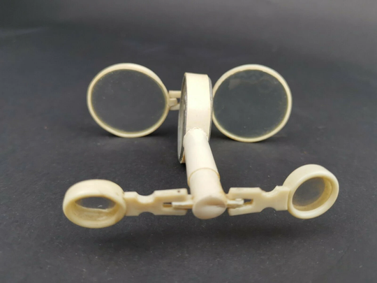 Antique Magnifying Folding Glasses Binoculars With Compass & Mirror Celluloid Lorgnette 1800's Original Victorian Ladies Traveling