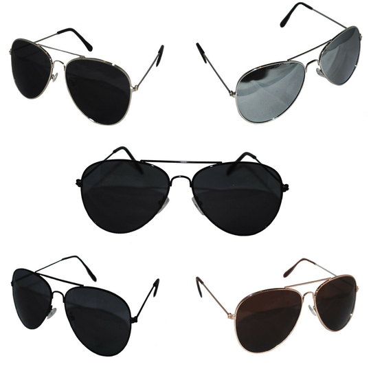 Aviator Style, Metal Frame Classic Sunglasses, Mens Ladies Womens Vintage Retro Mirrored Black