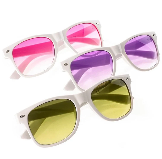 Retro Style White Sunglasses Coloured Lenses Sunnies Glasses Accessories Womens Mens Kids Festival