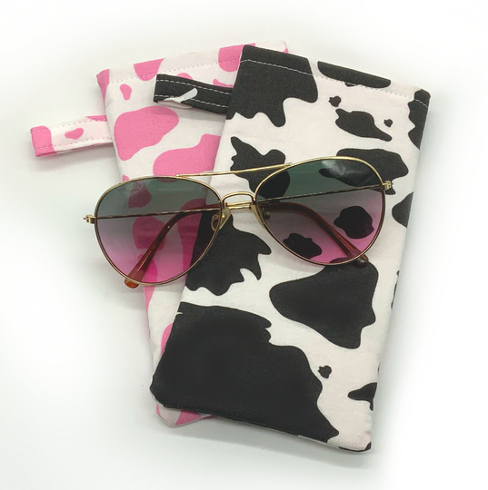 Cute Cowhide Print Sunglass Case, Padded Cow Lover Eyeglass Gift For & Farm Animal Lover