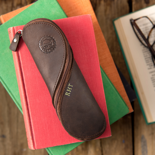 Customisable Genuine Leather Glasses Case, Dark Brown, Personalised