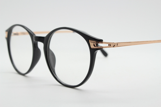 90S Vintage Round Glasses With Embossed Gold Arms. 40S, 50S Style Prescription Optical Frames. Clear Lens Eyeglasses. Rx Spectacles