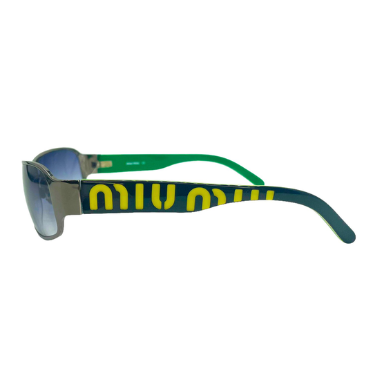 Miu Sunglasses - Authentic Logo Rimless Visor Shield Green Yellow Vintage Genuine 2000S 90S Y2K