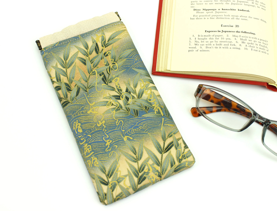 Eyewear Case, Fabric Glasses Sleeve, Padded Bamboo Japanese Letters