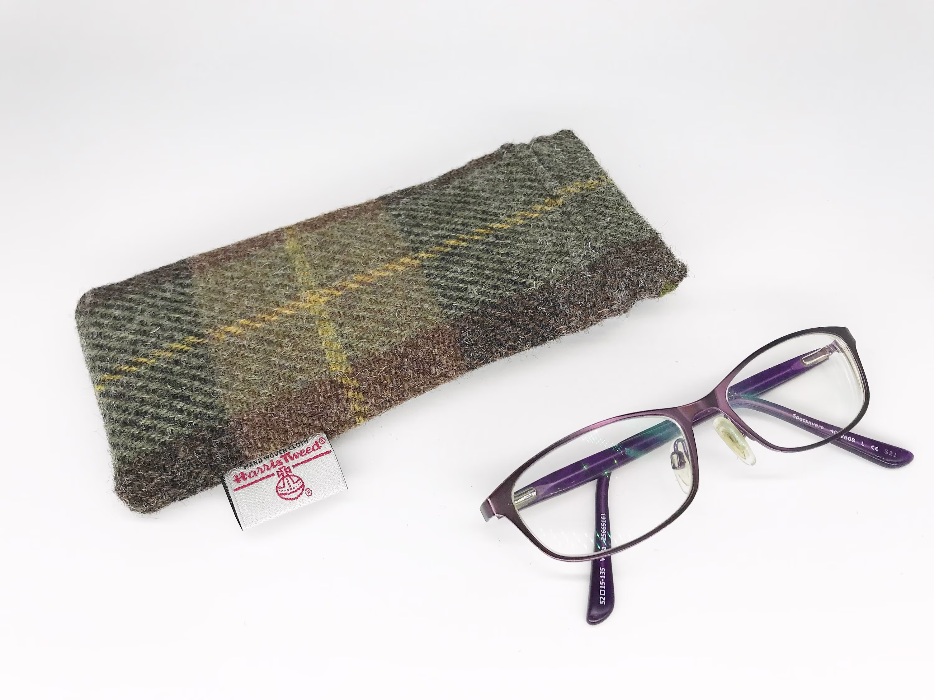 Scottish Harris Tweed® Glasses Case Flexi Top in Brown Check | Tweed Spectacle Sleeve Sunglasses Safe Secure Protected