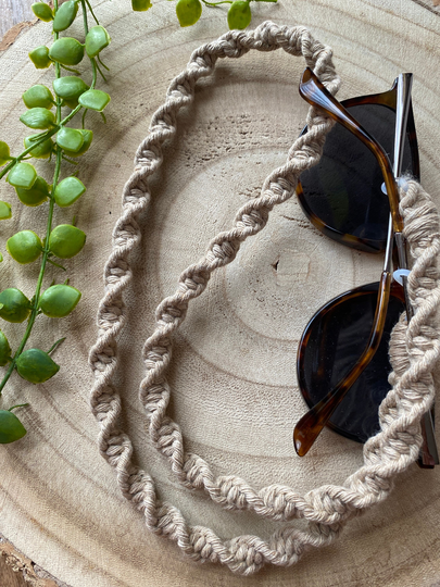 Taupe Macrame Sunglasses Chain, Boho Fashion Accessories, Eco Friendly Gifts For Her, Glasses Hanging Cord, Neck Lanyard, Eyeglass Cord