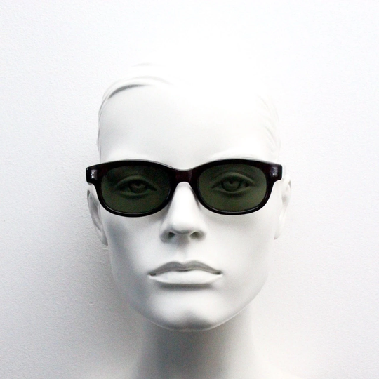 90S Vintage Slim Sunglasses. Black Gloss 60S Beatnik Design Low Profile Modified New Wayfarer Style. Unused Nos