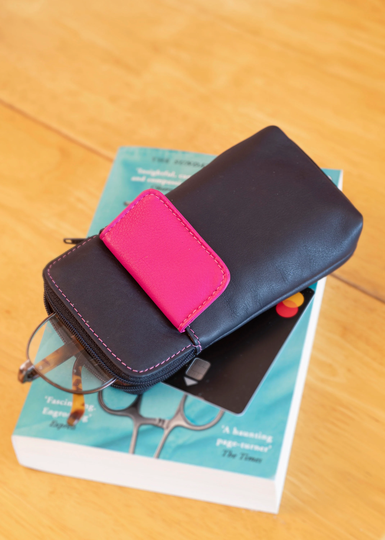 Men's Womens Luxury Leather Multi Colour Glasses Case Spectacle Holder Soft Material Lining Safety Tab Front Pocket Golunski Red Green Blue