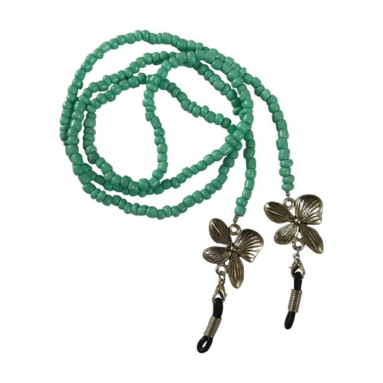 Jade Beaded & Silver Flower Eye Glasses/Sunglasses Chain Strap