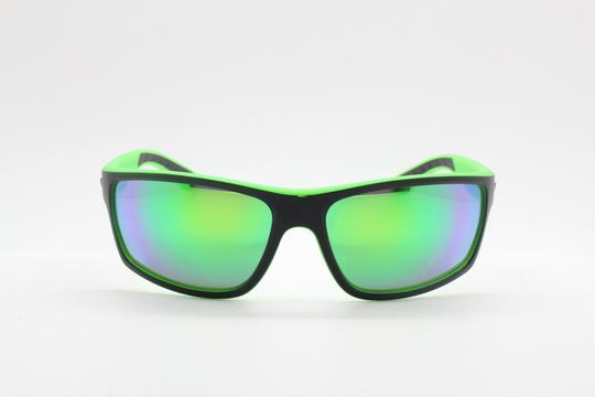 Y2K Vintage Visor Sports Shield Sunglasses. Green & Black Matt Wrap Around With Searing Green Mirror Lenses. 90S Mini Mask. 2000's Nos