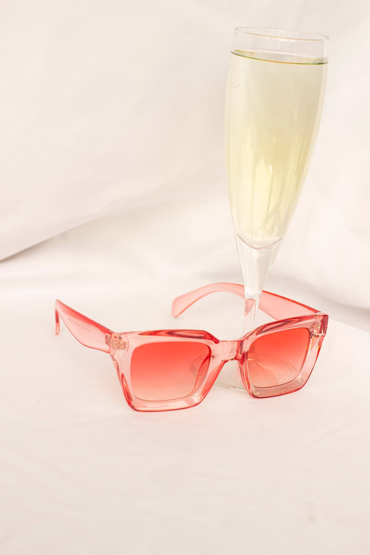Transparent Pink Bevelled Square Sunglasses