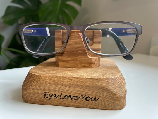 Solid Oak Personalised Glasses Stand, Gifts For Grandparents, Gift Grandad, Eye Holder, Desk, Bedside Organiser
