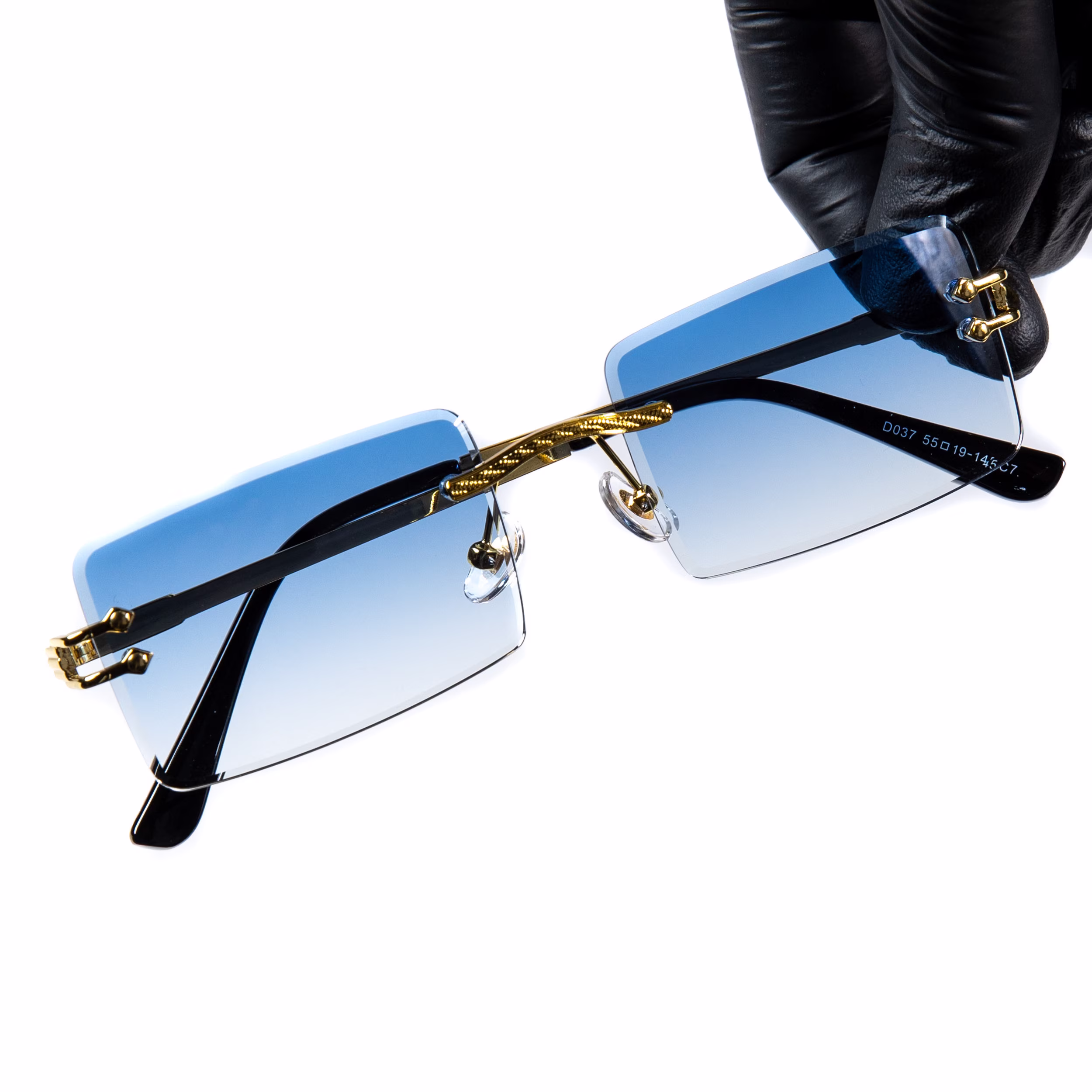 Mens Rectangle Retro Sky Blue Tint Gold Frame Vintage Rimless Hip Hop Style Rectangular Square Sunglasses