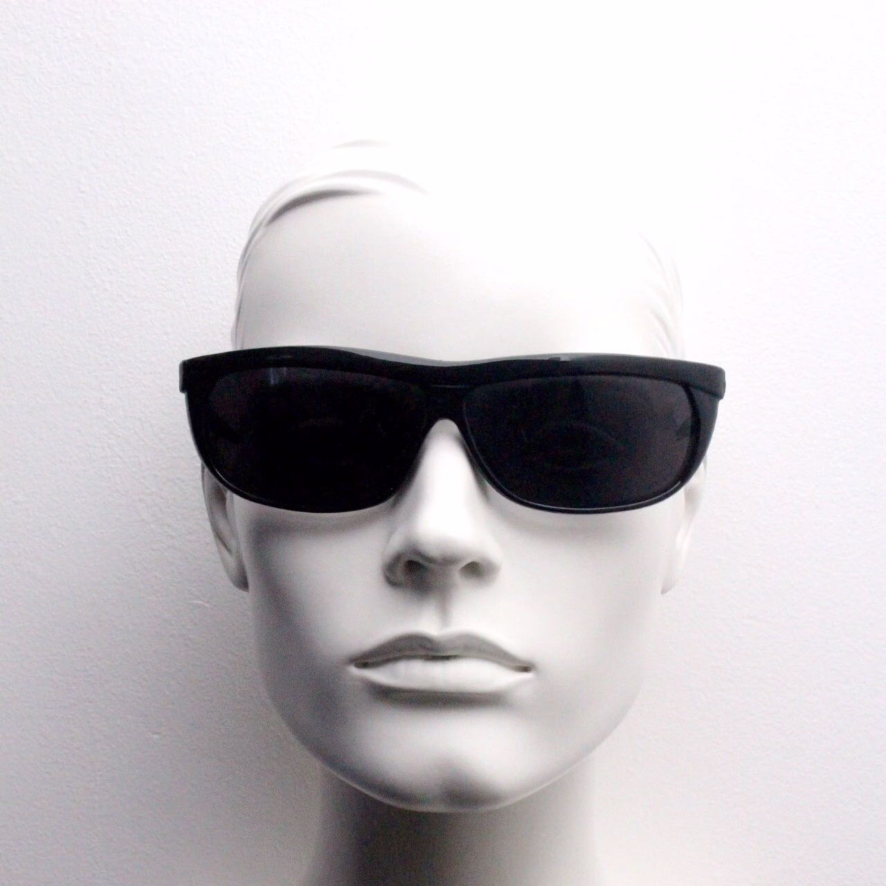Linda Farrow 80S Vintage Sunglasses Model 87/ 1026. Big Wraparound Bug Eye Black Frame & Lenses. Luxe Gallery Projects