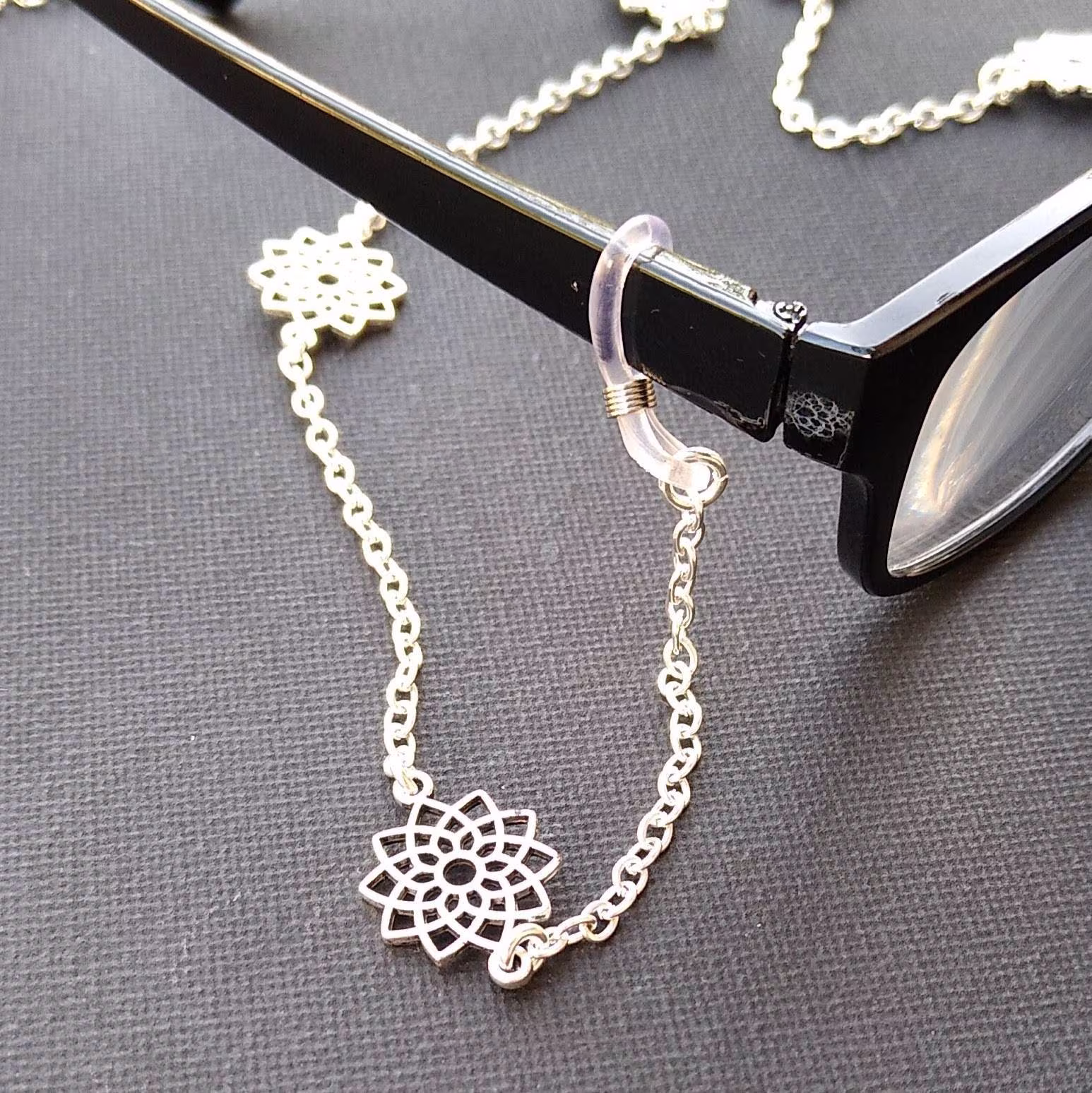 Lotus Flower Eyeglass Chain ~ Hope & Strength Reading Glasses Lanyard Spectacle Holder Silver Charm Retainer Free Shipping