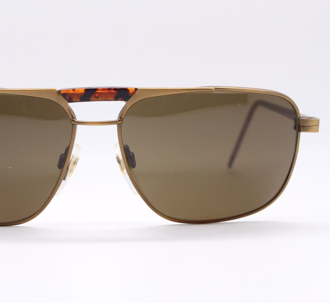 90S Vintage Small Square Aviator Sunglasses. Matt Satin Finish Frame With Tortoise Bridge & Arms Brown Lenses. Mens Aviators