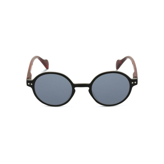 William Morris Round Retro Unisex Black Sunglasses With Dark Red Poppy Print Arms