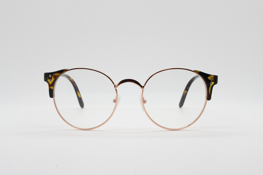 90S Vintage Modified Cat Eye Glasses. Tortoise Arms With A Round Gold Face. 40S, 50S Style Clear Lens Eyeglasses. Cateye